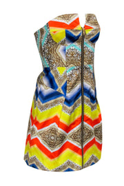 Current Boutique-Milly - Beige Leopard Print & Multicolored Strapless Sheath Dress Sz 2