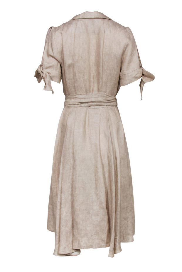 Current Boutique-Milly - Beige Short Sleeve Wrap Midi Dress Sz 8