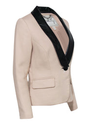Current Boutique-Milly - Beige Single-Button Blazer w/ Leather Shawl Collar Sz 8
