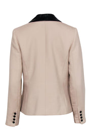 Current Boutique-Milly - Beige Single-Button Blazer w/ Leather Shawl Collar Sz 8
