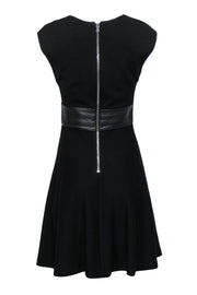 Current Boutique-Milly - Black A-Line Wool Dress w/ Leather Trim Sz 6