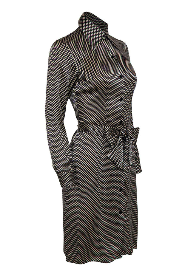 Current Boutique-Milly - Black & Beige Polka Dot Button Down Dress Sz 2