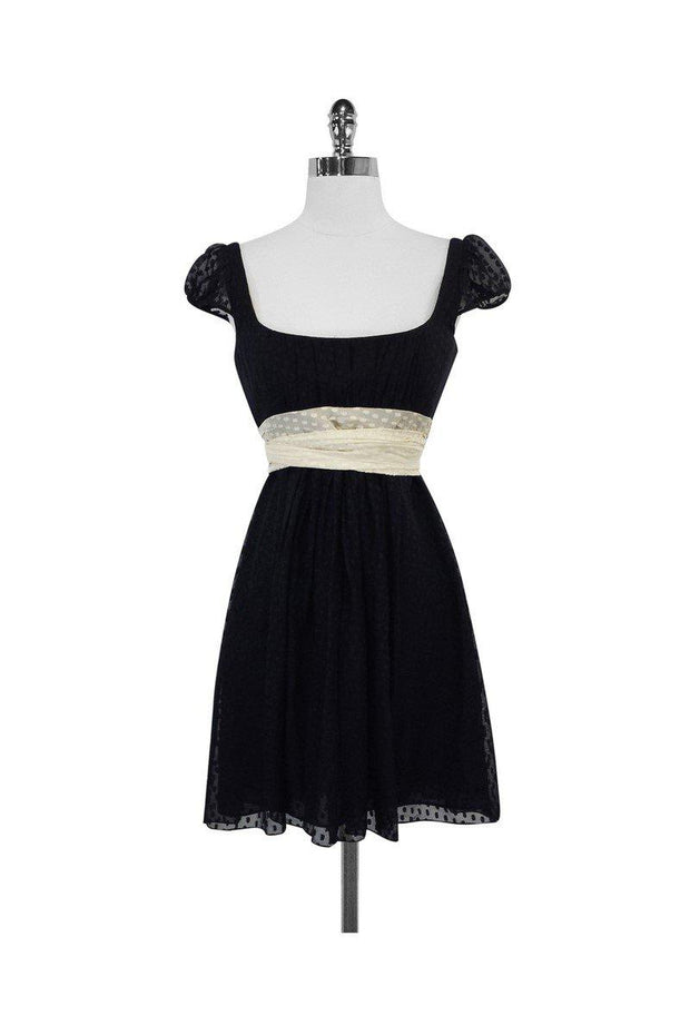 Current Boutique-Milly - Black & Beige Silk Tie Waist Dress Sz 6