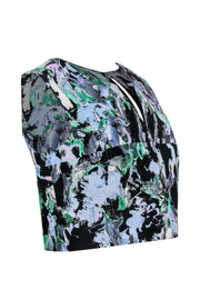 Current Boutique-Milly - Black, Blue & Green Floral Print Cropped Tank Sz S