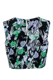 Current Boutique-Milly - Black, Blue & Green Floral Print Cropped Tank Sz S