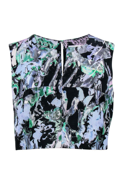 Current Boutique-Milly - Black, Blue & Green Floral Print Cropped Tank Sz S