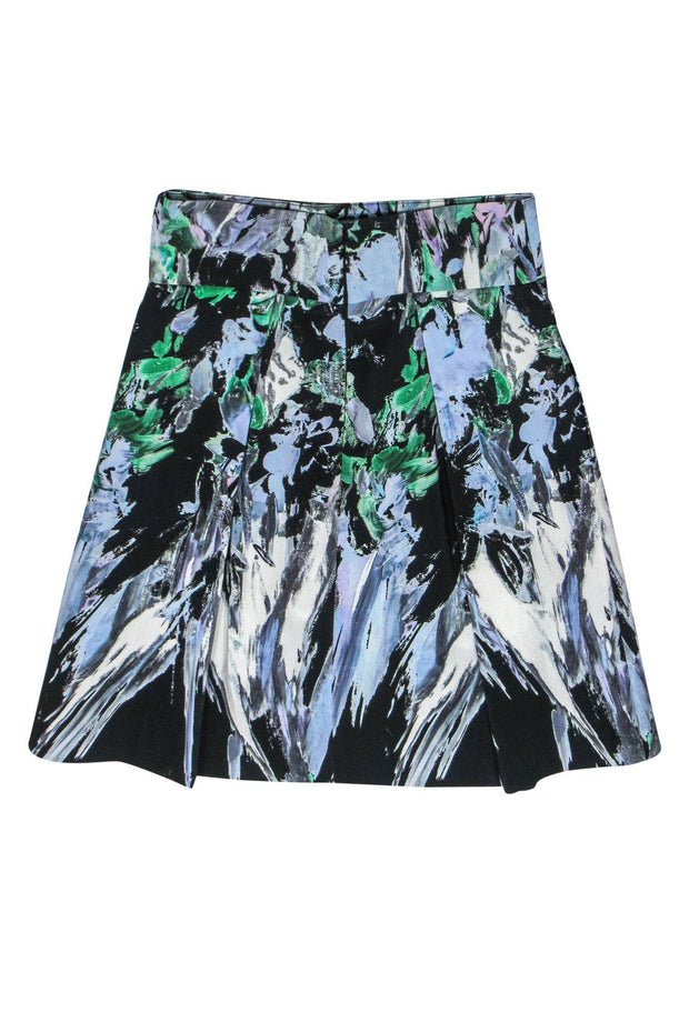 Current Boutique-Milly - Black, Blue & Green Floral Print Pleated Skater Skirt Sz 4