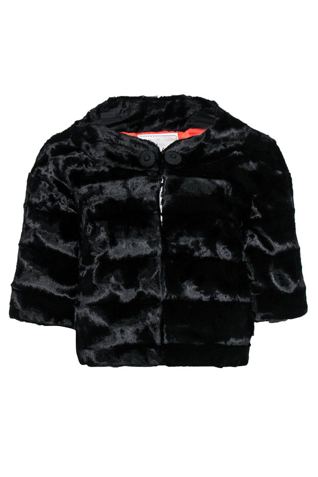 Current Boutique-Milly - Black Faux Fur Cropped Quarter Sleeve Jacket Sz 4
