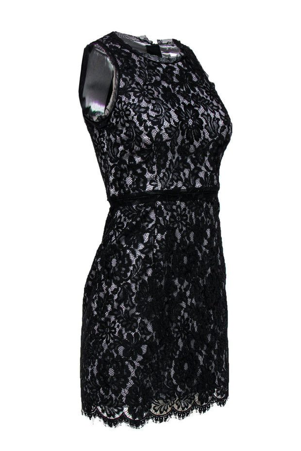 Current Boutique-Milly - Black Floral Lace Sleeveless Sheath Dress Sz 0