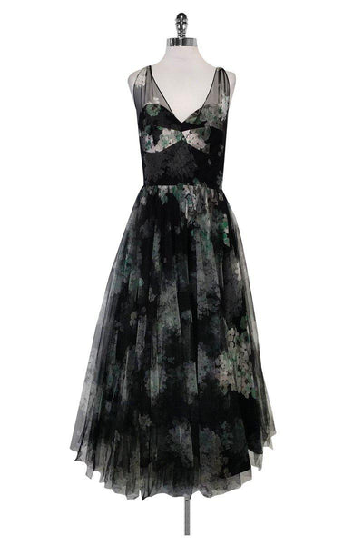 Current Boutique-Milly - Black & Green Floral Gown Sz 8