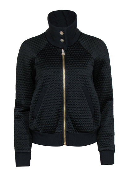 Current Boutique-Milly - Black Honeycomb Textured Bomber Jacket Sz P