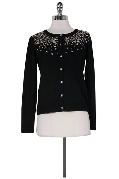 Current Boutique-Milly - Black Knit Cardigan w/ Rhinestones & Sequins Sz P
