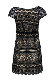 Current Boutique-Milly - Black Lace Cap Sleeve Babydoll Dress w/ Beige Lining Sz 4