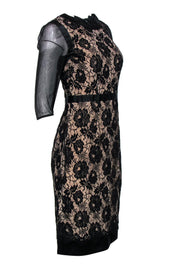 Current Boutique-Milly - Black Lace Midi Sheath Dress w/ Mesh Sleeves Sz 6