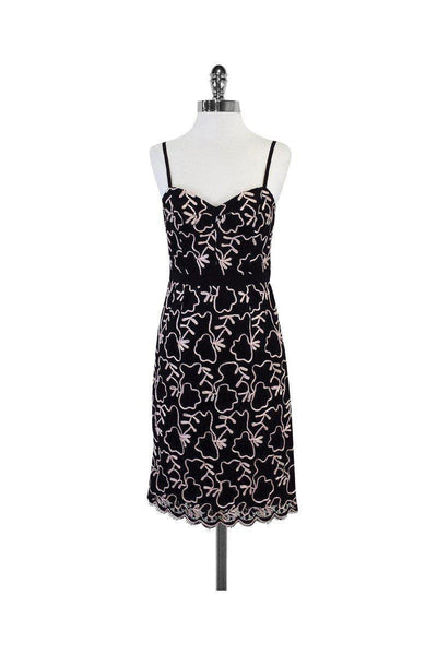 Current Boutique-Milly - Black Lace & Pink Embroidered Dress Sz 4