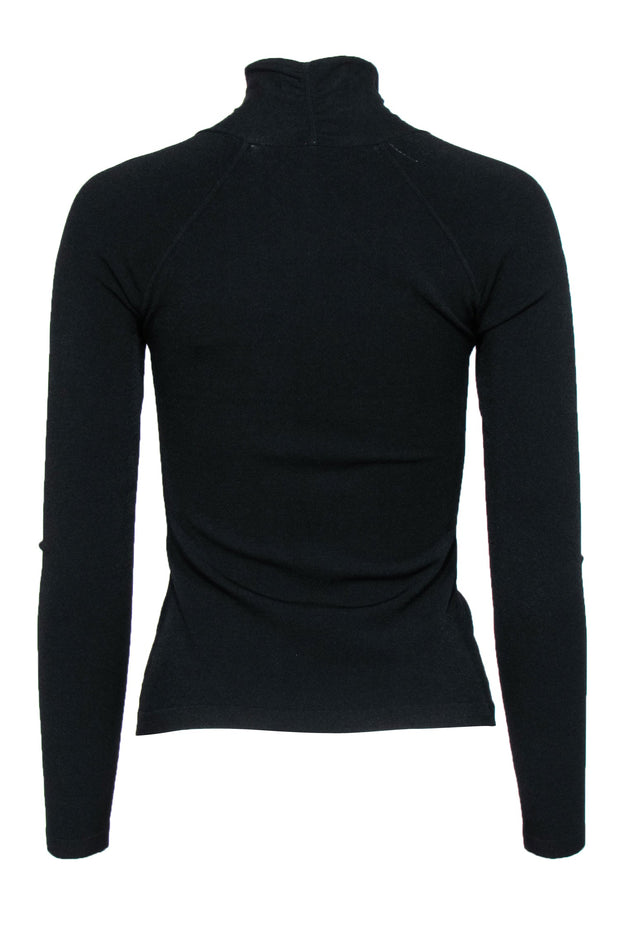 Current Boutique-Milly - Black Long Sleeve Fitted Turtleneck Top w/ Knotted Cutout Sz P