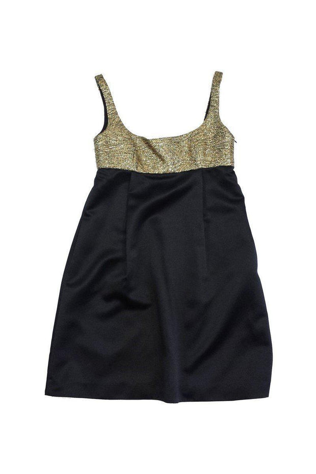 Current Boutique-Milly - Black & Metallic Gold Sleeveless Silk Dress Sz 6