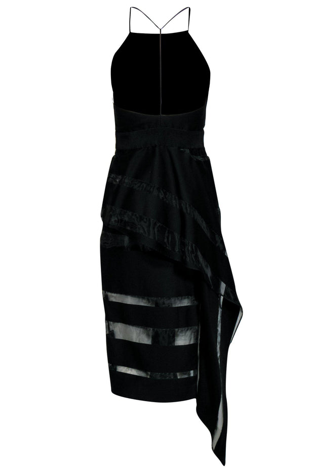 Current Boutique-Milly - Black Midi Length Dress w/ Shiny Ribbon Stripes Sz 4