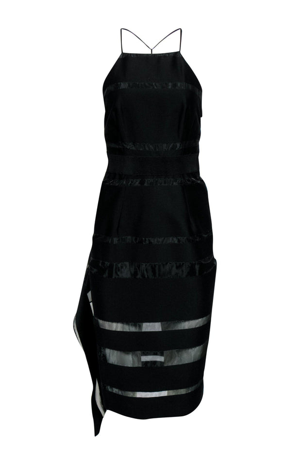 Current Boutique-Milly - Black Midi Length Dress w/ Shiny Ribbon Stripes Sz 4