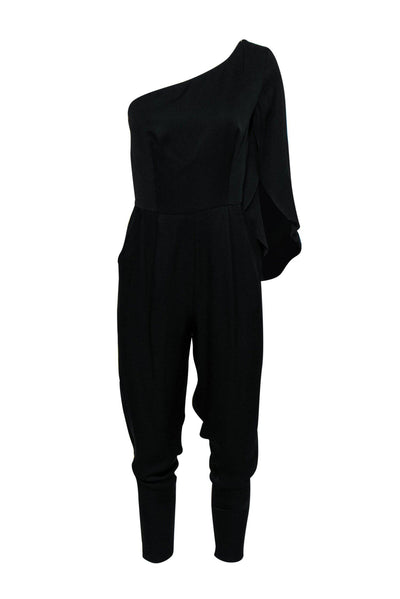 Current Boutique-Milly - Black One Shoulder Skinny Leg Jumpsuit w/ Draped Sleeve Sz 4