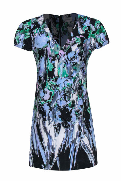 Current Boutique-Milly - Black & Pastel Multicolor Brush Stroke V-Neck Dress Sz 8