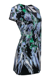 Current Boutique-Milly - Black & Pastel Multicolor Brush Stroke V-Neck Dress Sz M