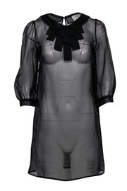 Current Boutique-Milly - Black Peter Pan Collar Short Sleeve Dress w/ Ruffles Sz S