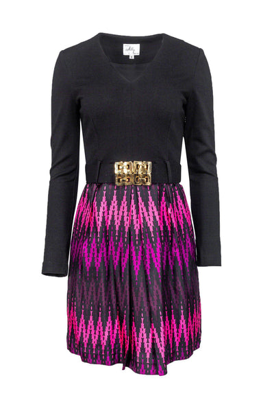 Current Boutique-Milly - Black Pink & Purple Long Sleeved Dress Sz 6
