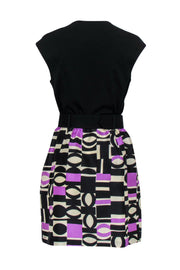 Current Boutique-Milly - Black & Purple Patterned Skirt Belted Dress Sz 12