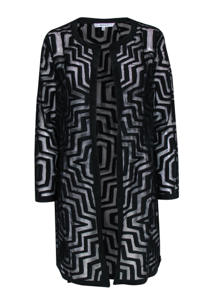 Current Boutique-Milly - Black & Sheer Maze Print Mid Length Jacket Sz 12