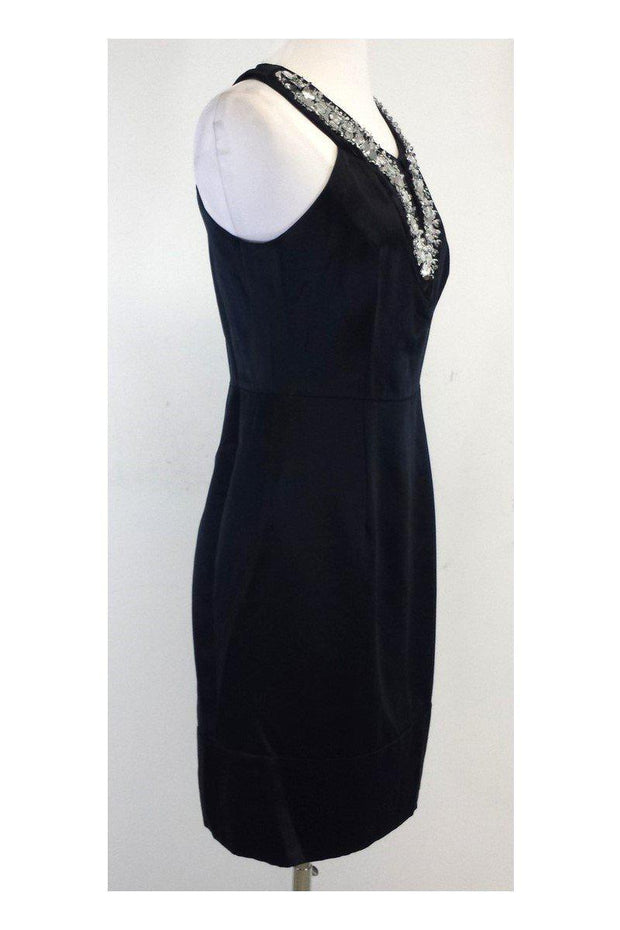 Current Boutique-Milly - Black Silk Sleeveless Embellished Dress Sz 6