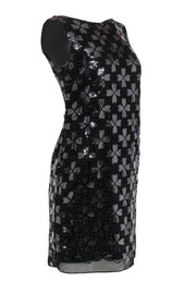 Current Boutique-Milly - Black & Silver Sequin Floral Print Shift Dress Sz 4