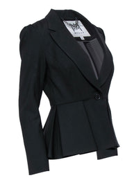 Current Boutique-Milly - Black Single Button Fitted Peplum Blazer Sz 4