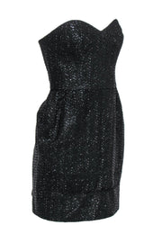 Current Boutique-Milly - Black Strapless Shiny Chevron Print Dress Sz 8
