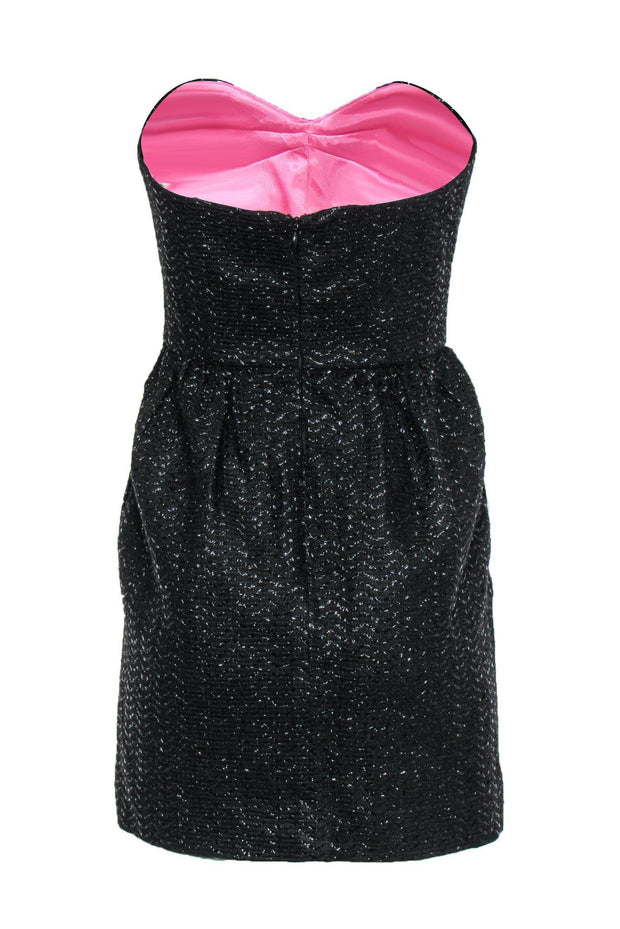 Current Boutique-Milly - Black Strapless Shiny Chevron Print Dress Sz 8