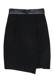 Current Boutique-Milly - Black Tulip Hem Pencil Skirt w/ Leather Waistband Sz 4