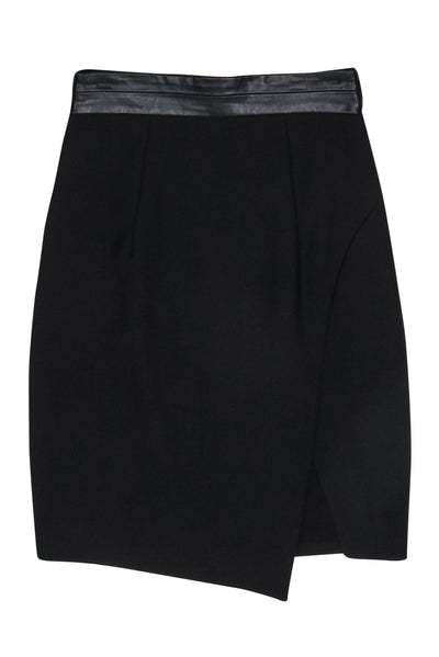 Current Boutique-Milly - Black Tulip Hem Pencil Skirt w/ Leather Waistband Sz 4