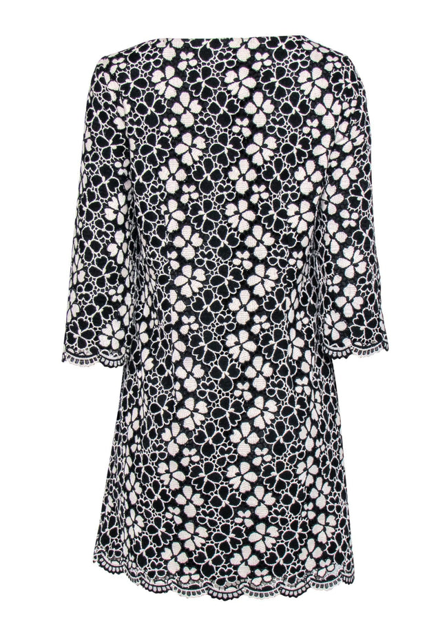 Current Boutique-Milly - Black & White Floral Embroidered Quarter Sleeve Shift Dress Sz 10