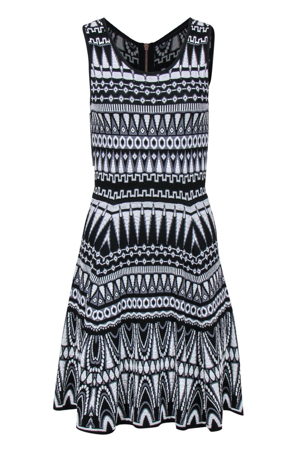 Current Boutique-Milly - Black & White Patterned Knit A-Line Dress Sz M