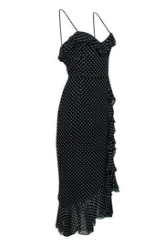 Current Boutique-Milly - Black & White Polka Dot Sleeveless Ruffle Silk Maxi Dress Sz 12