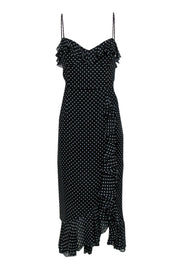 Current Boutique-Milly - Black & White Polka Dot Sleeveless Ruffle Silk Maxi Dress Sz 12