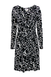 Current Boutique-Milly - Black & White Print Empire Waist Dress w/ Front Tie Design Sz S