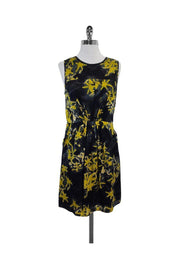 Current Boutique-Milly - Black & Yellow Abstract Print Silk Dress Sz 8