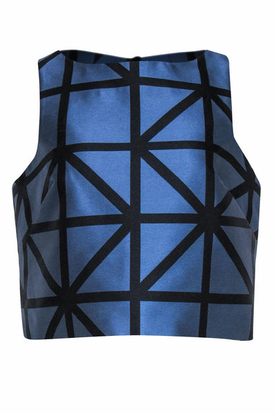 Current Boutique-Milly - Blue & Black Linear Print Sleeveless Crop Top Sz 8