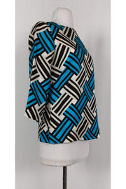 Current Boutique-Milly - Blue & Cream Geo Blouse Sz S