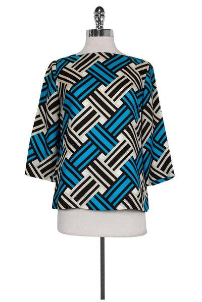 Current Boutique-Milly - Blue & Cream Geo Blouse Sz S