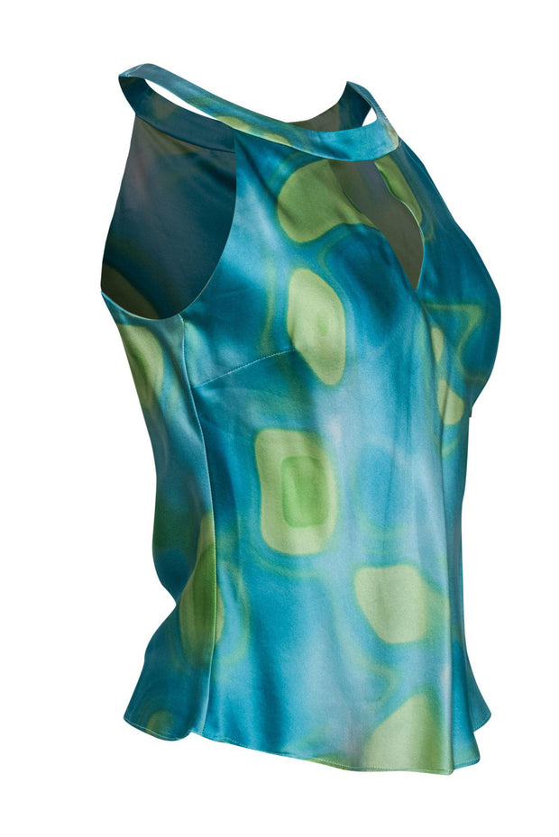 Current Boutique-Milly - Blue & Green Watercolor Swirl Halter Tank Sz S