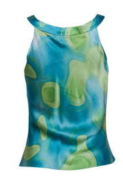 Current Boutique-Milly - Blue & Green Watercolor Swirl Halter Tank Sz S