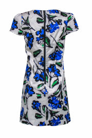 Current Boutique-Milly - Blue, Green & White Painted Floral Cap Sleeve Shift Dress Sz 8