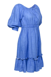 Current Boutique-Milly - Blue Linen Off-the-Shoulder Ruffle A-Line Dress Sz S